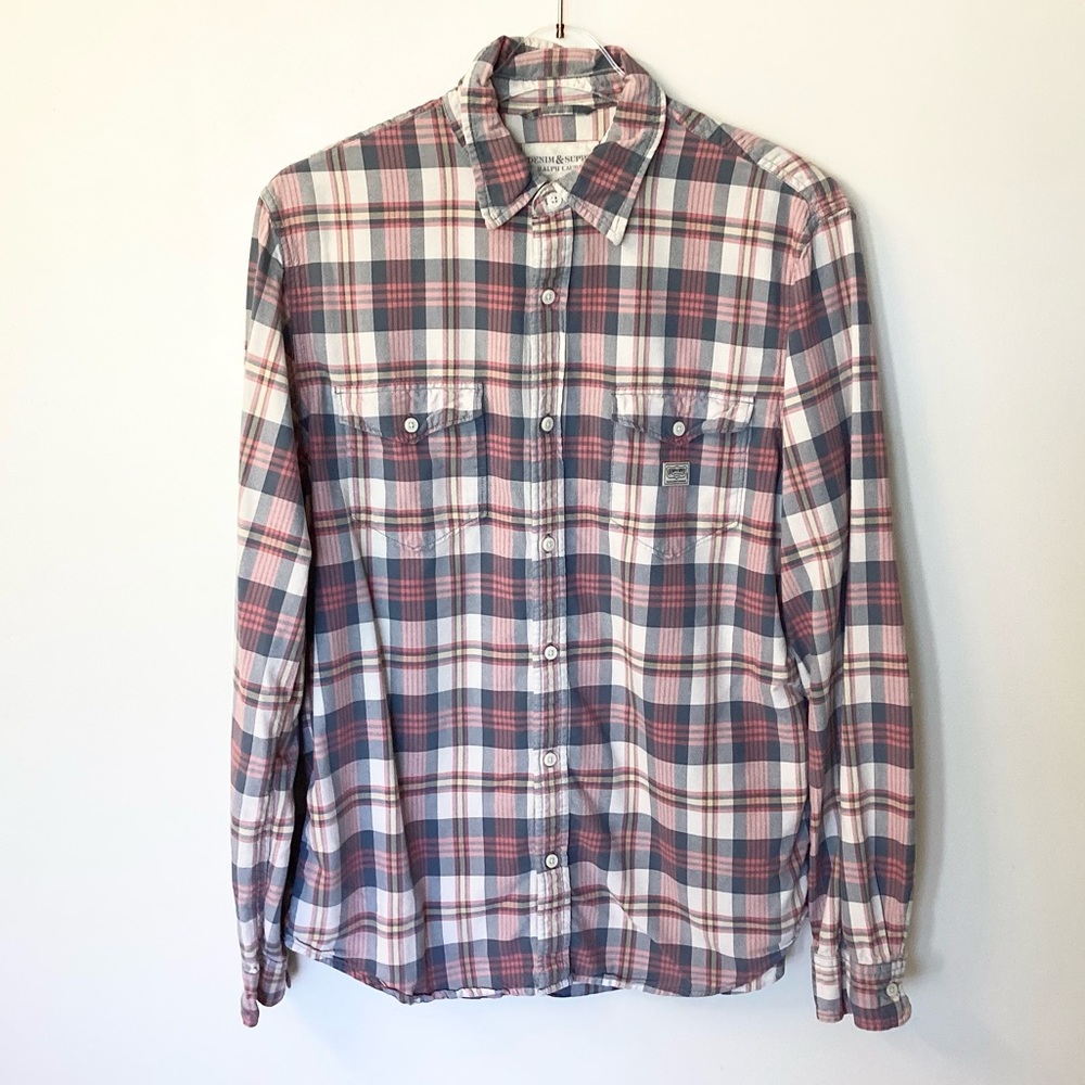 Denim & Supply Ralph Lauren Long Sleeve Plaid Cotton Button Up Shirt - L